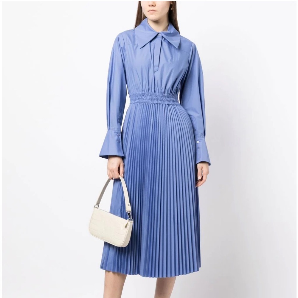 Jonathan Simkhai Ella Pleated Poplin Shirt Dress in Hydrangea